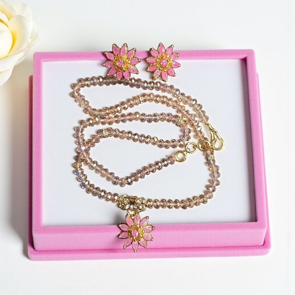 Pink and Gold Floral Jewelry Set